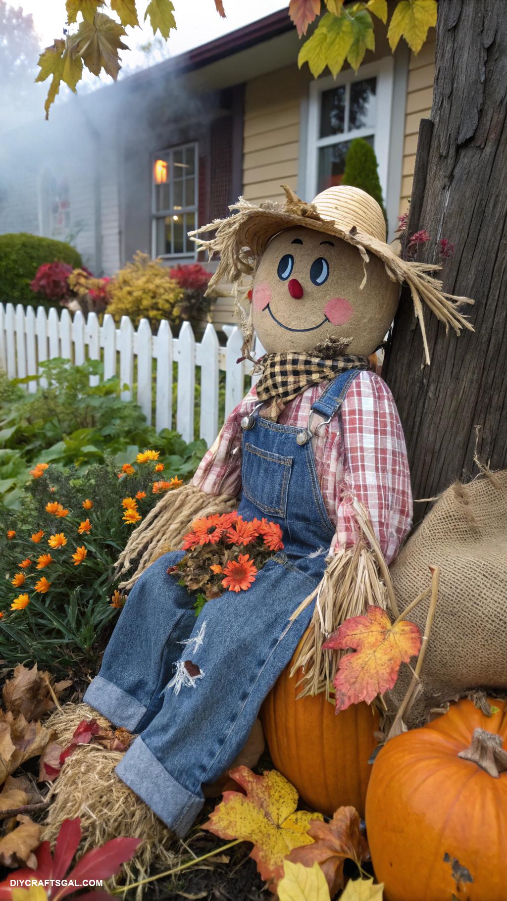 homemade halloween decorations Scarecrow made from old clothes