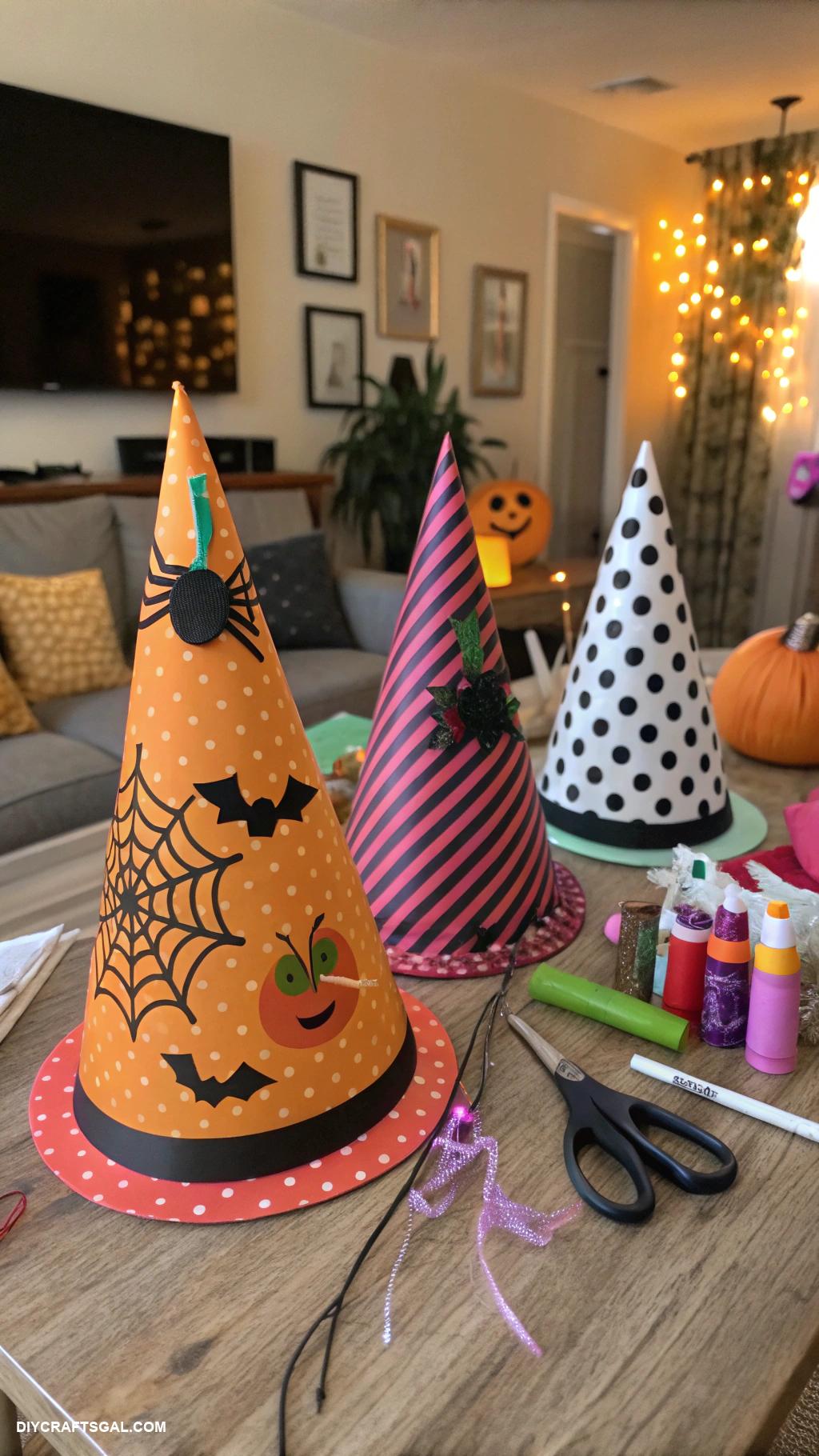 homemade halloween decorations Witch hat party decorations from cardboard