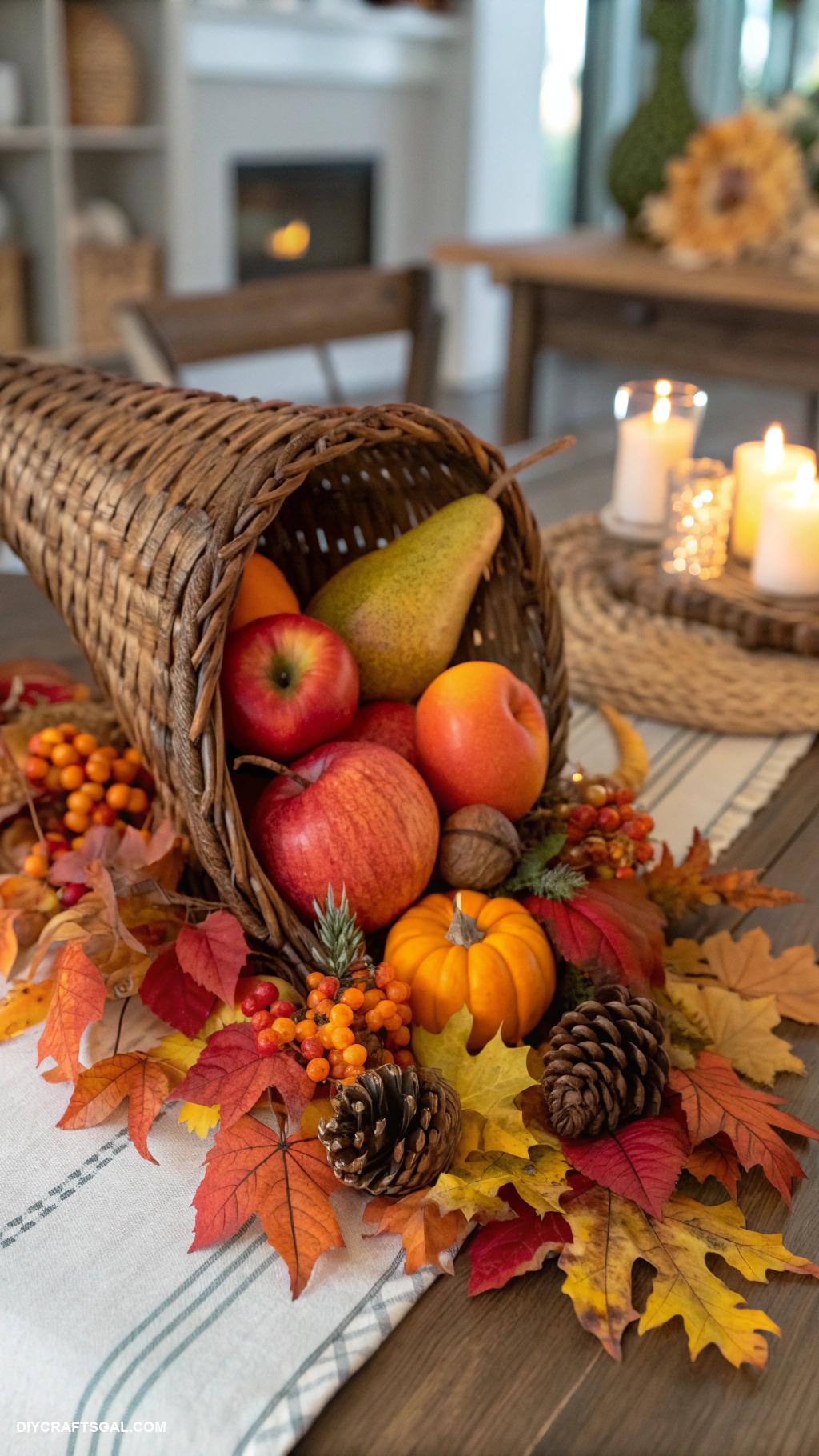 homemade thanksgiving decorations DIY cornucopia centerpiece from natural materials
