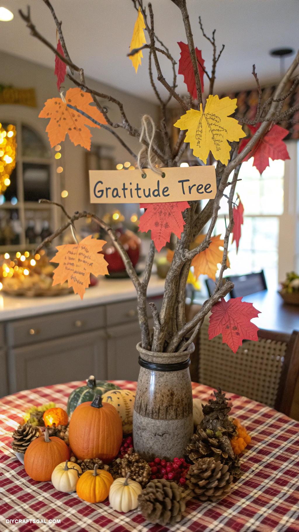 homemade thanksgiving decorations Thanksgiving gratitude tree with paper leaves