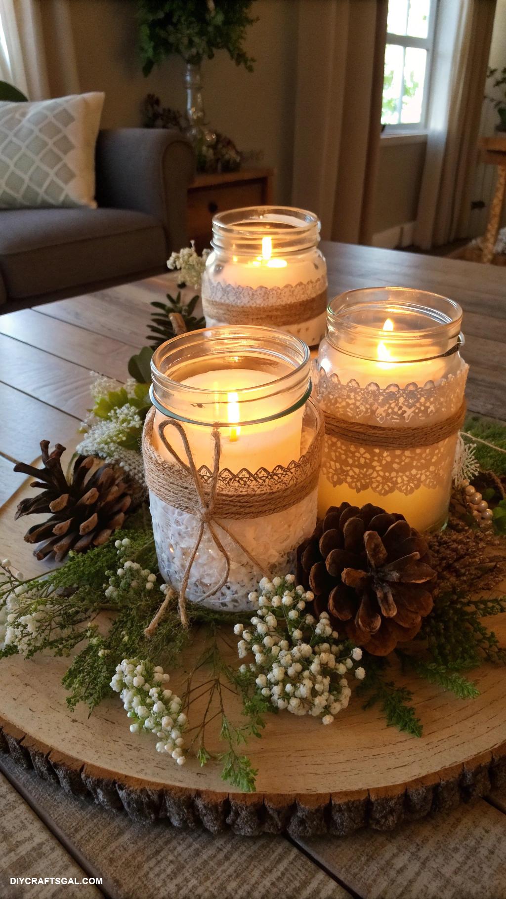 mason jar crafts Mason jar candle holder centerpiece