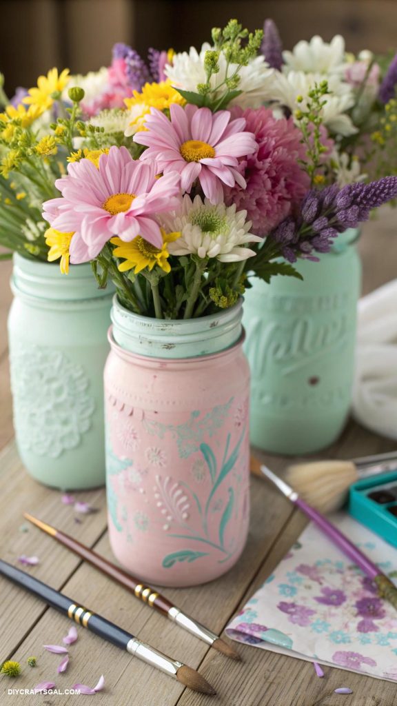 mason jar crafts Painted mason jar flower vases