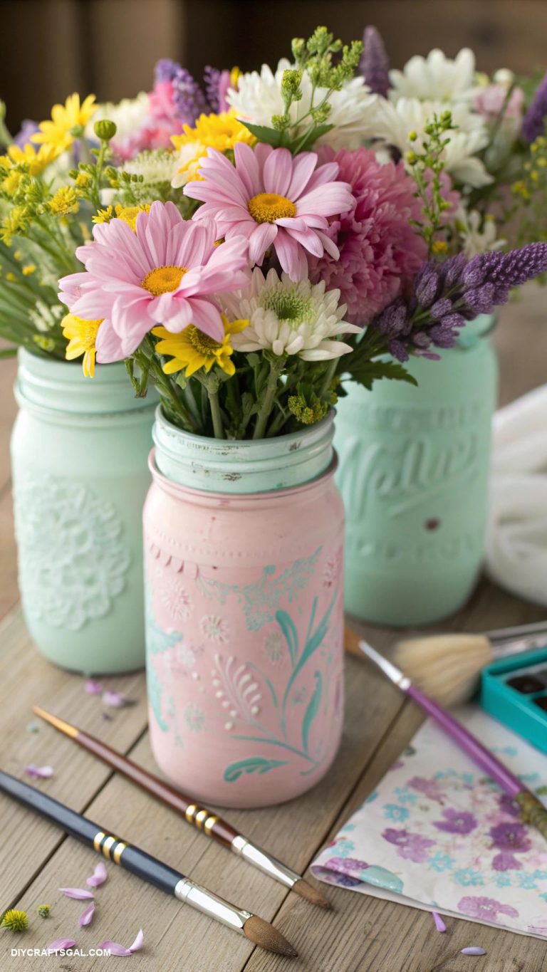 mason jar crafts Painted mason jar flower vases