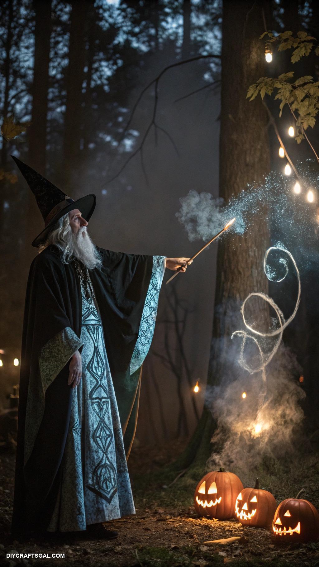 pumpkin carving ideas Wizard casting spell with swirling smoke