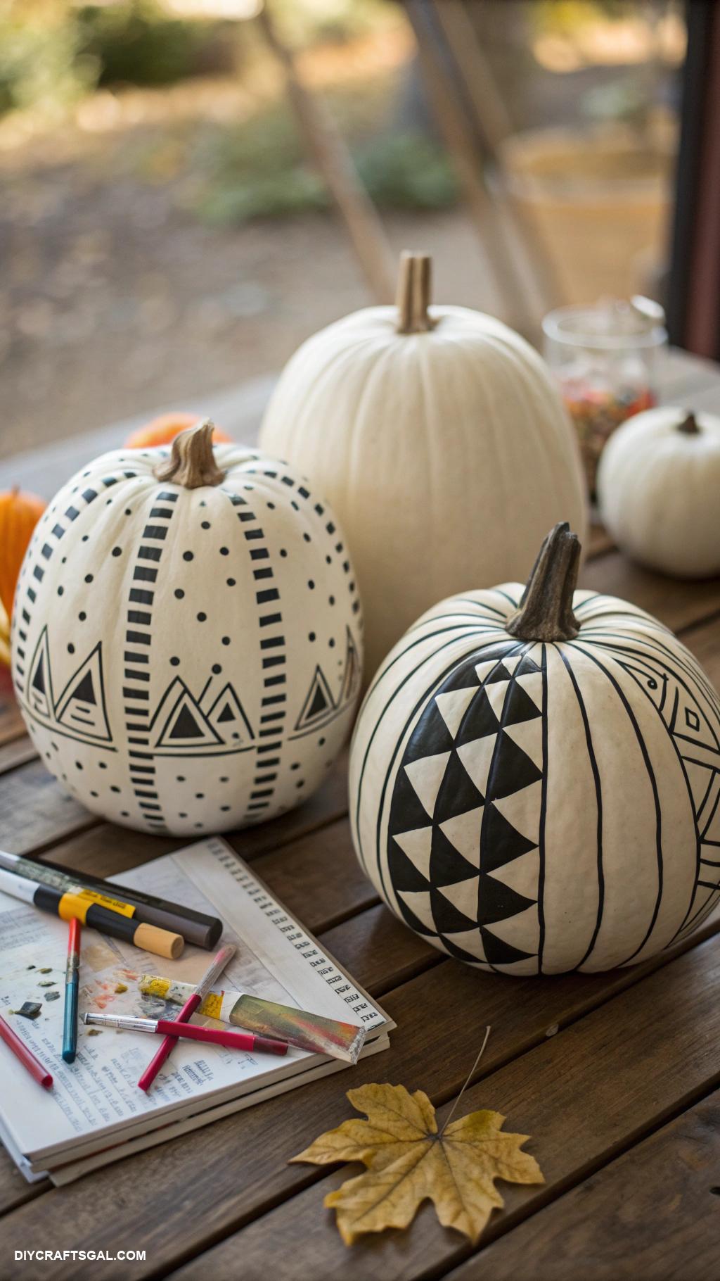 pumpkin painting ideas Black and white geometric designs