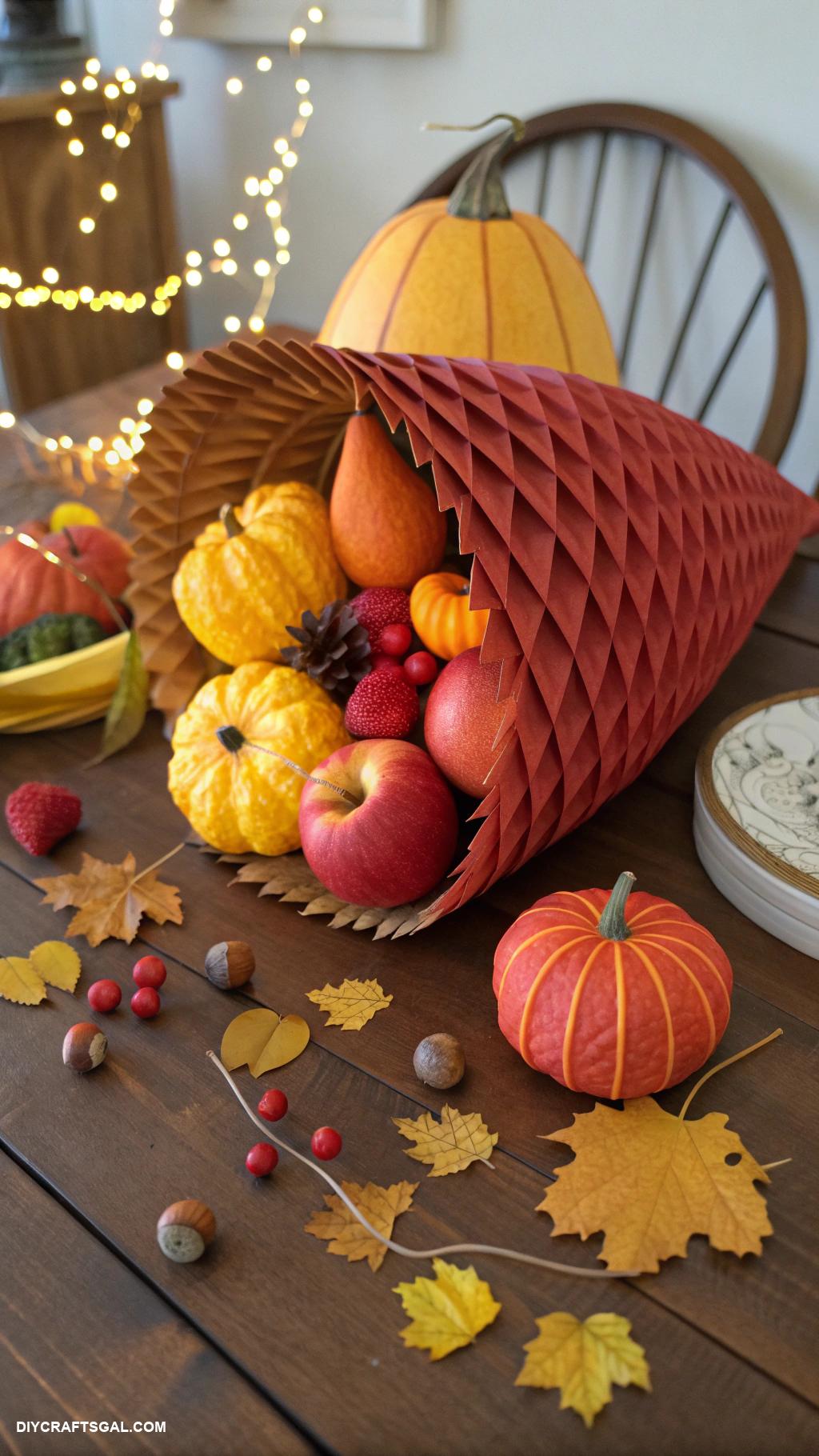 thanksgiving crafts DIY cornucopia centerpiece with paper