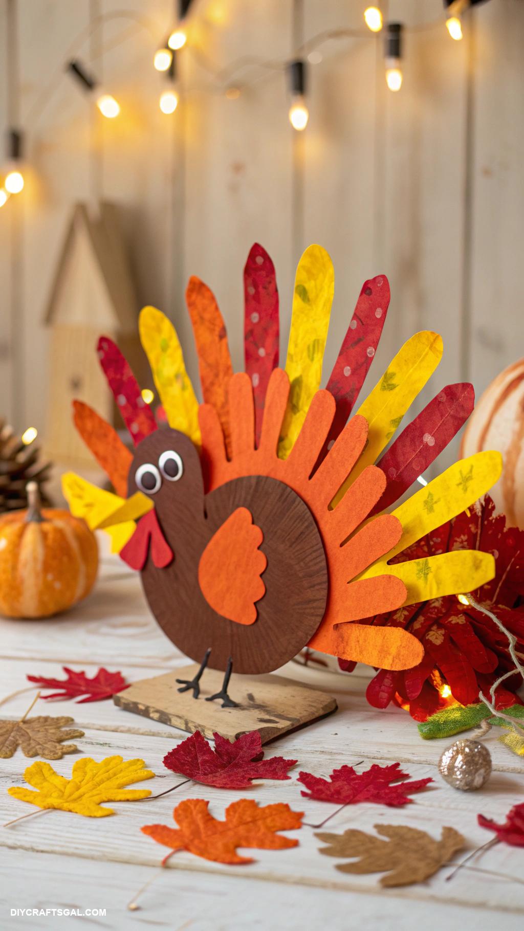 thanksgiving crafts Handprint turkey art wall decoration