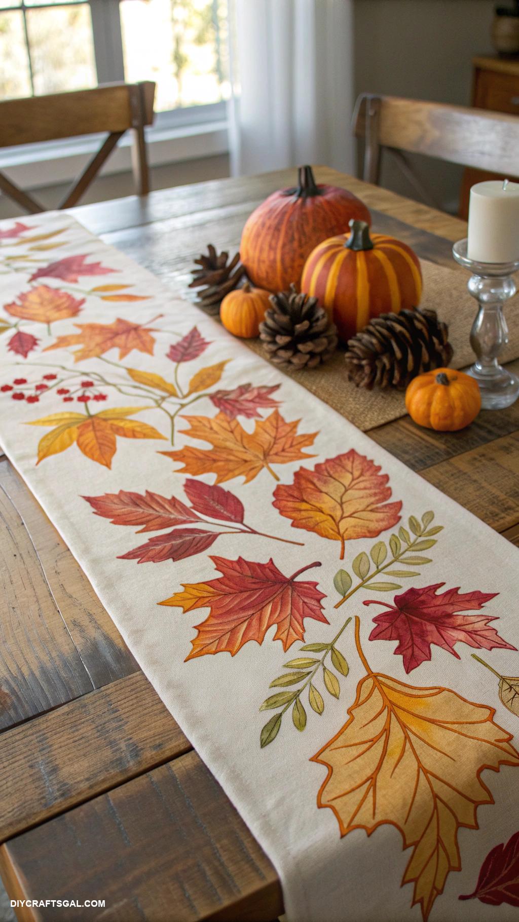 thanksgiving crafts Leaf printed table runner using watercolor