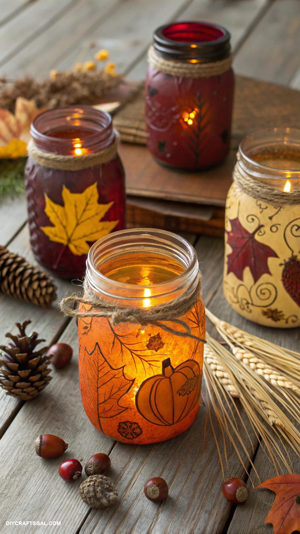thanksgiving crafts Painted mason jar candle holders