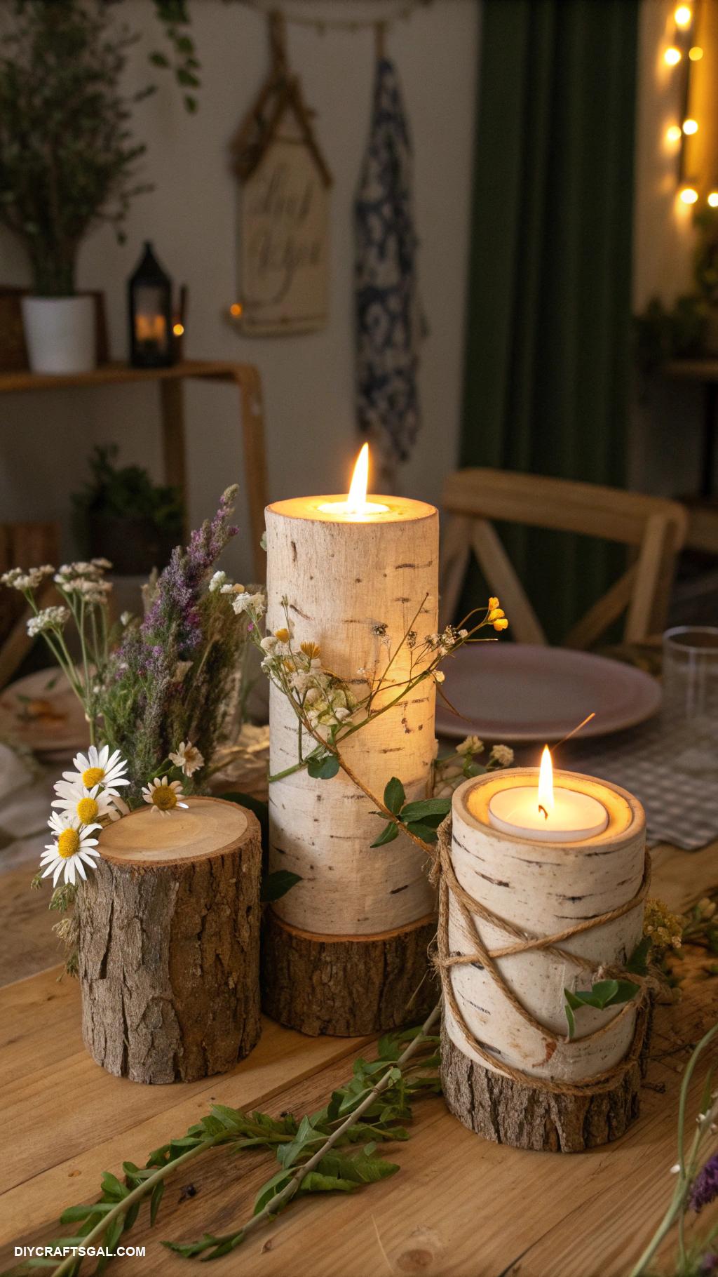 witchy crafts Candle holders using natural tree bark