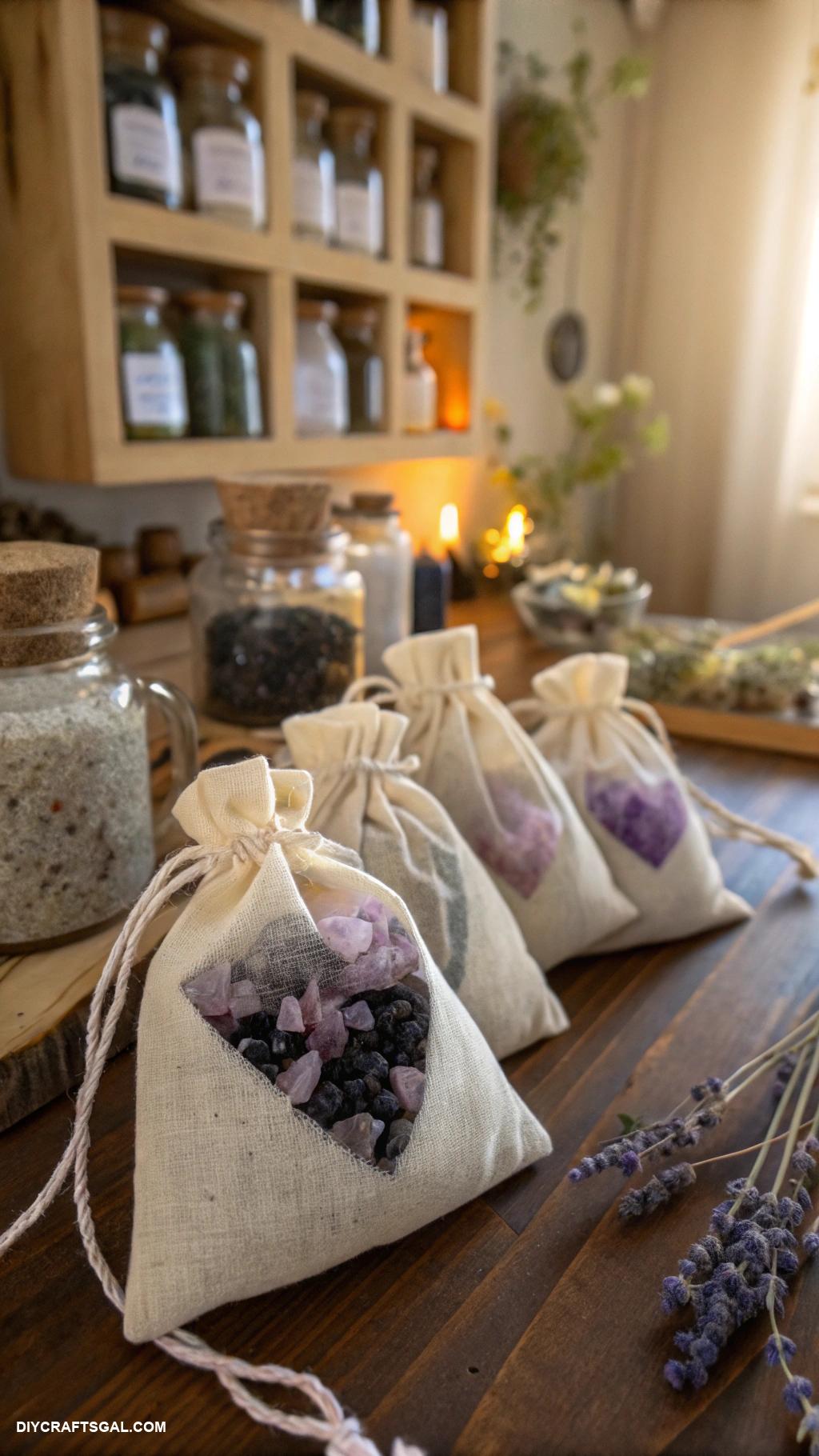 witchy crafts Crystal infused herbal sachets for protection
