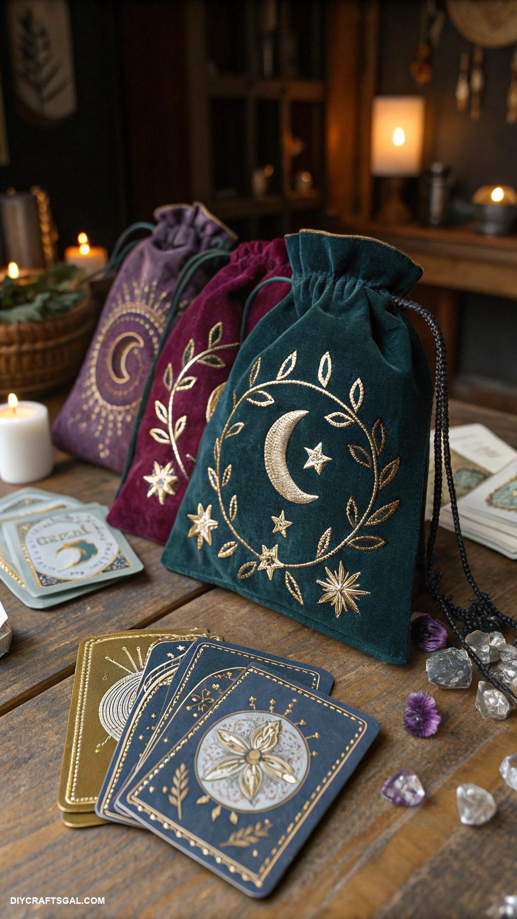 witchy crafts Embroidered tarot card bags for storage