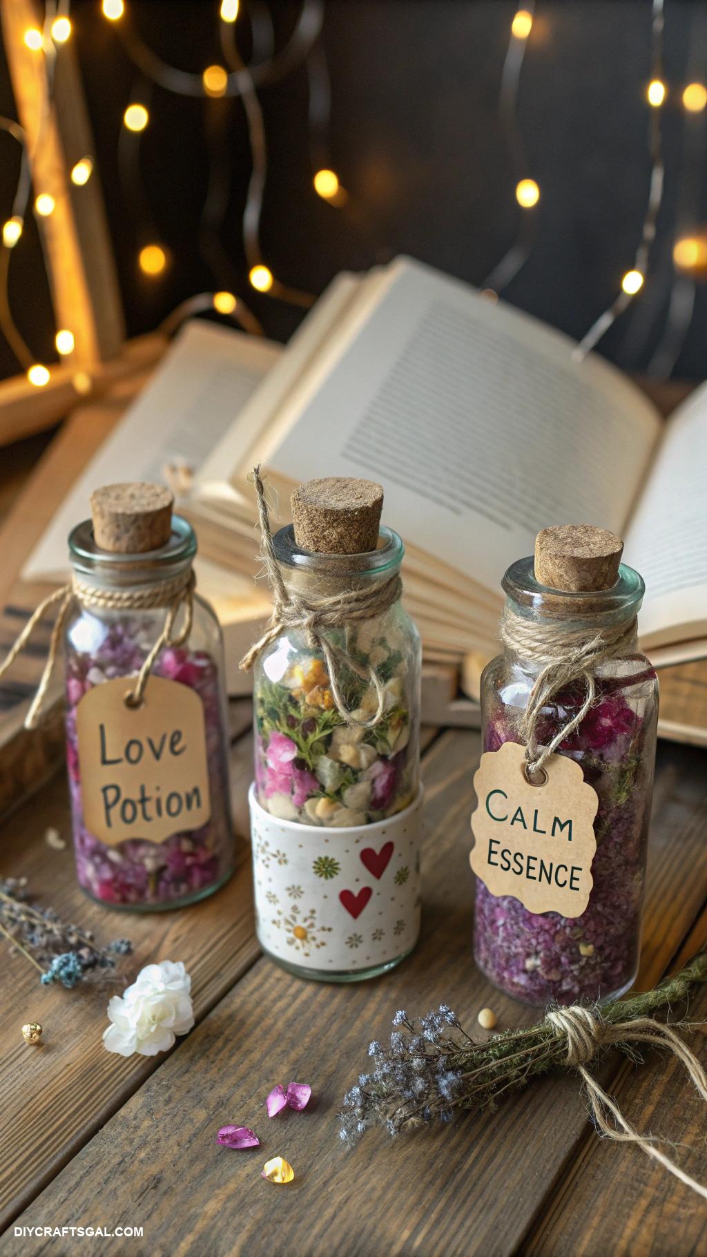 witchy crafts Handmade spell jars with enchanting ingredients