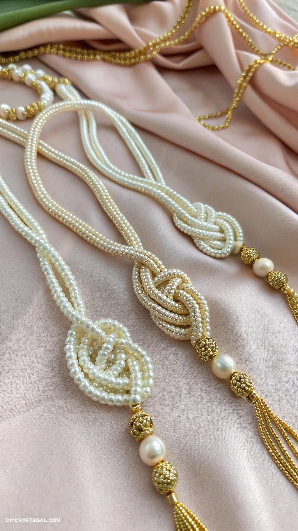 beaded necklace patterns Elegant knots with pearls and gold