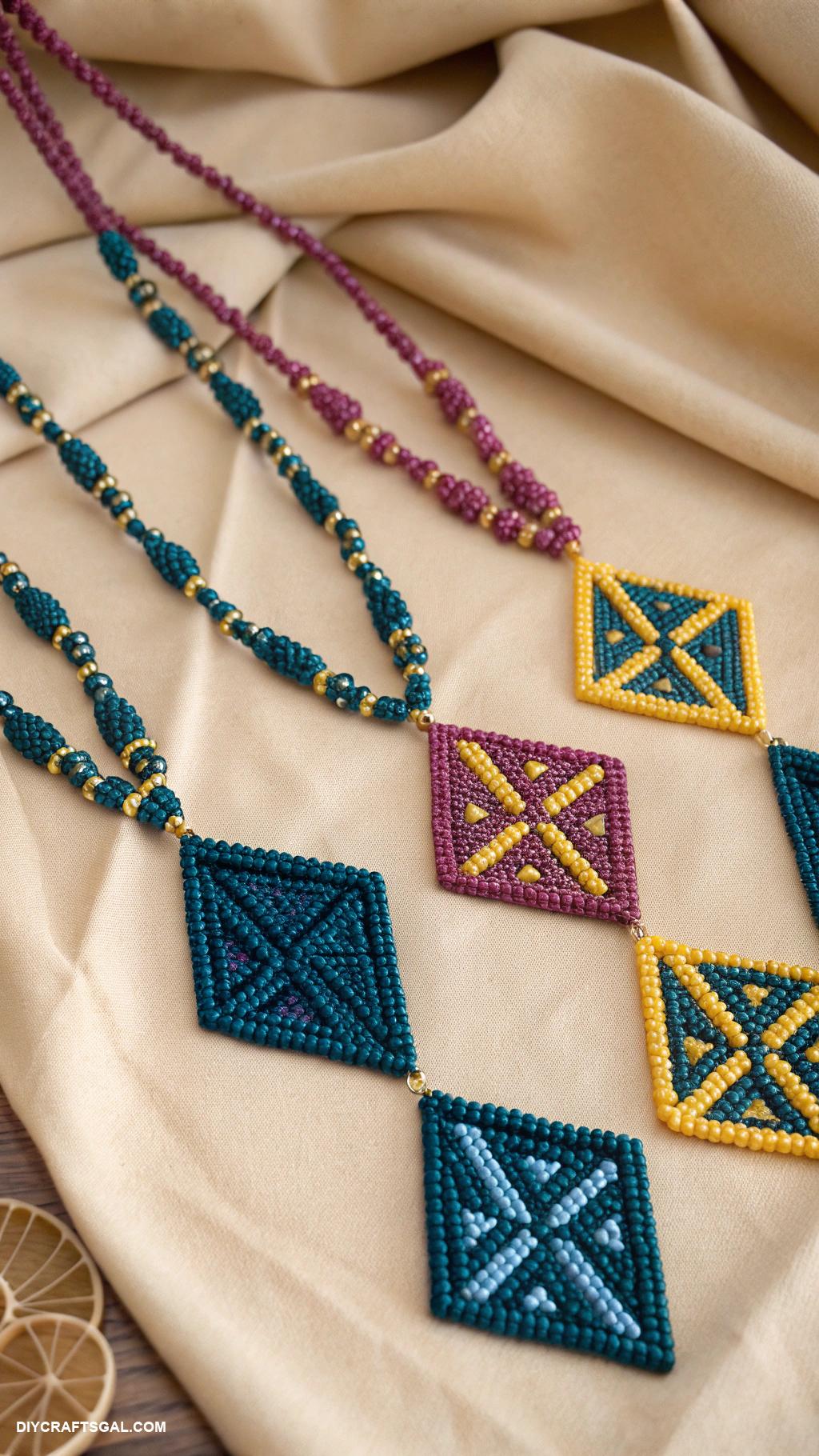 beaded necklace patterns Geometric shapes with contrasting colors