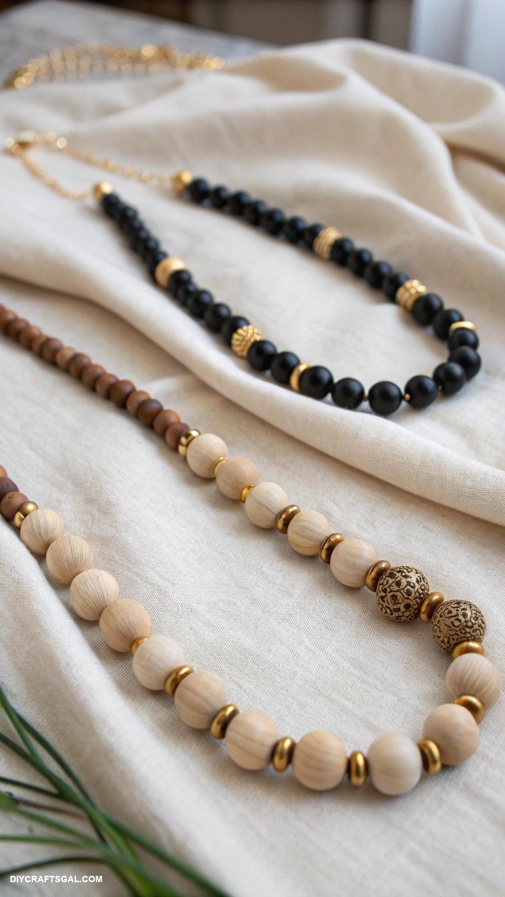 beaded necklace patterns Minimalist designs with wood and metal