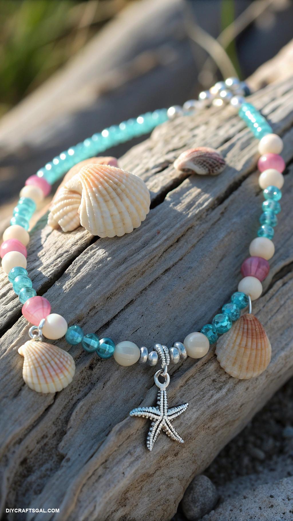 beaded necklace patterns Ocean theme with seashell and turquoise