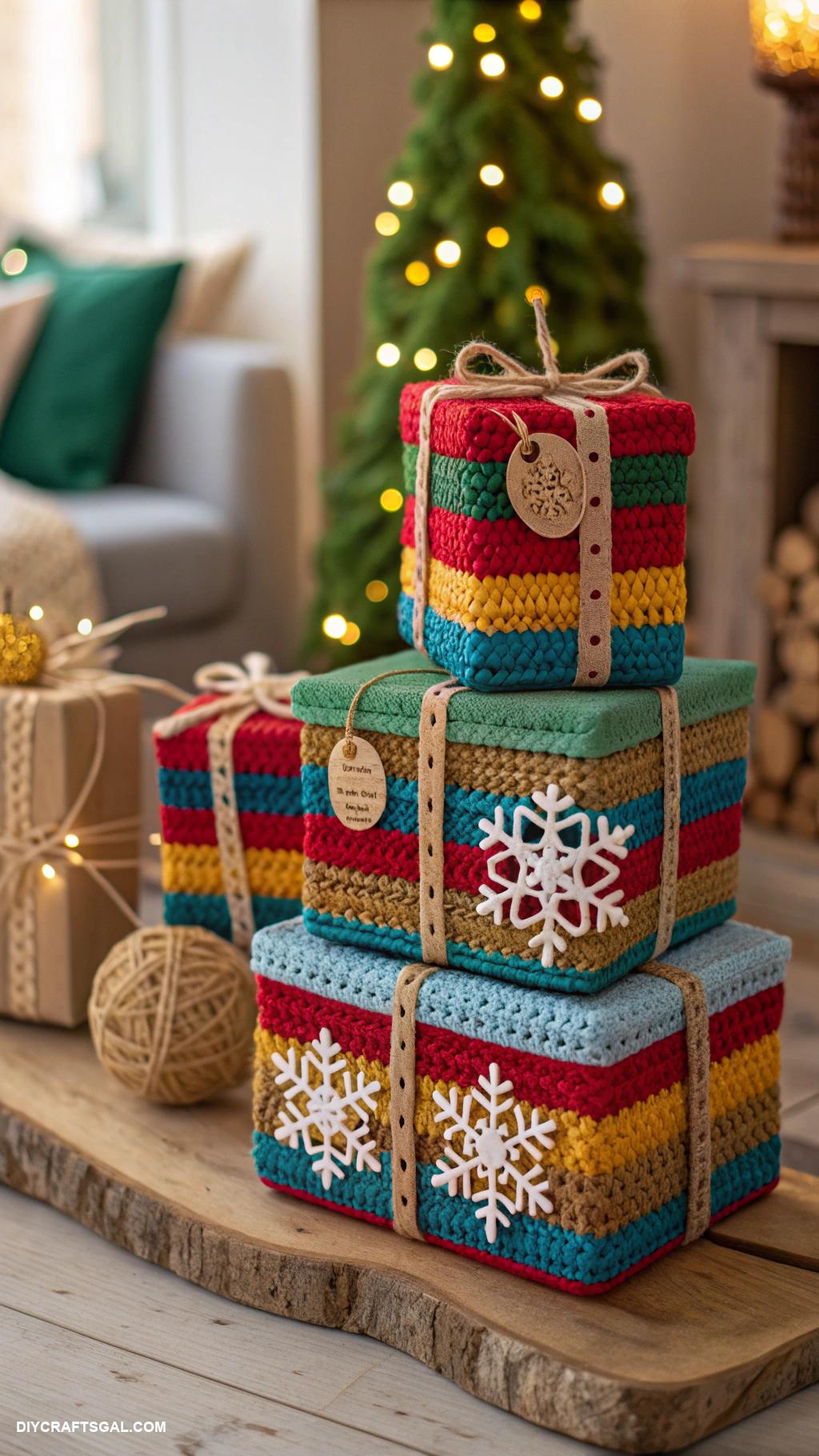christmas crochet patterns Colorful crochet gift boxes for presents