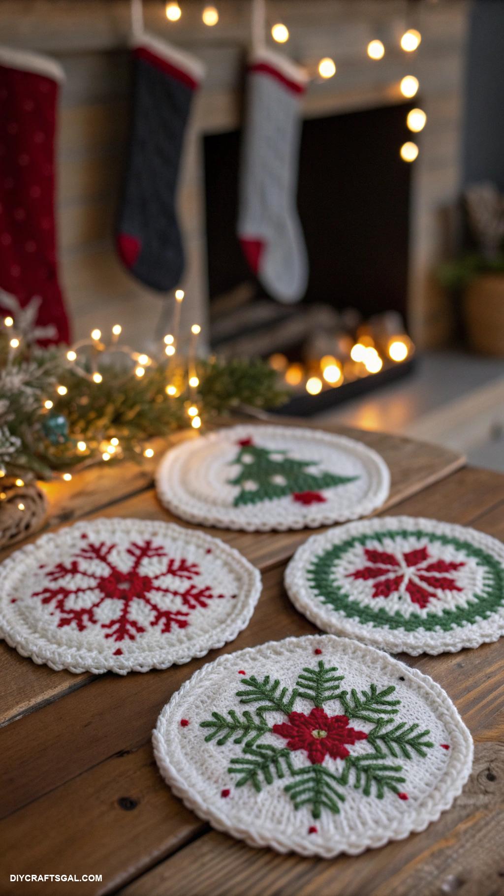 christmas crochet patterns Holiday themed crochet coasters for drinks