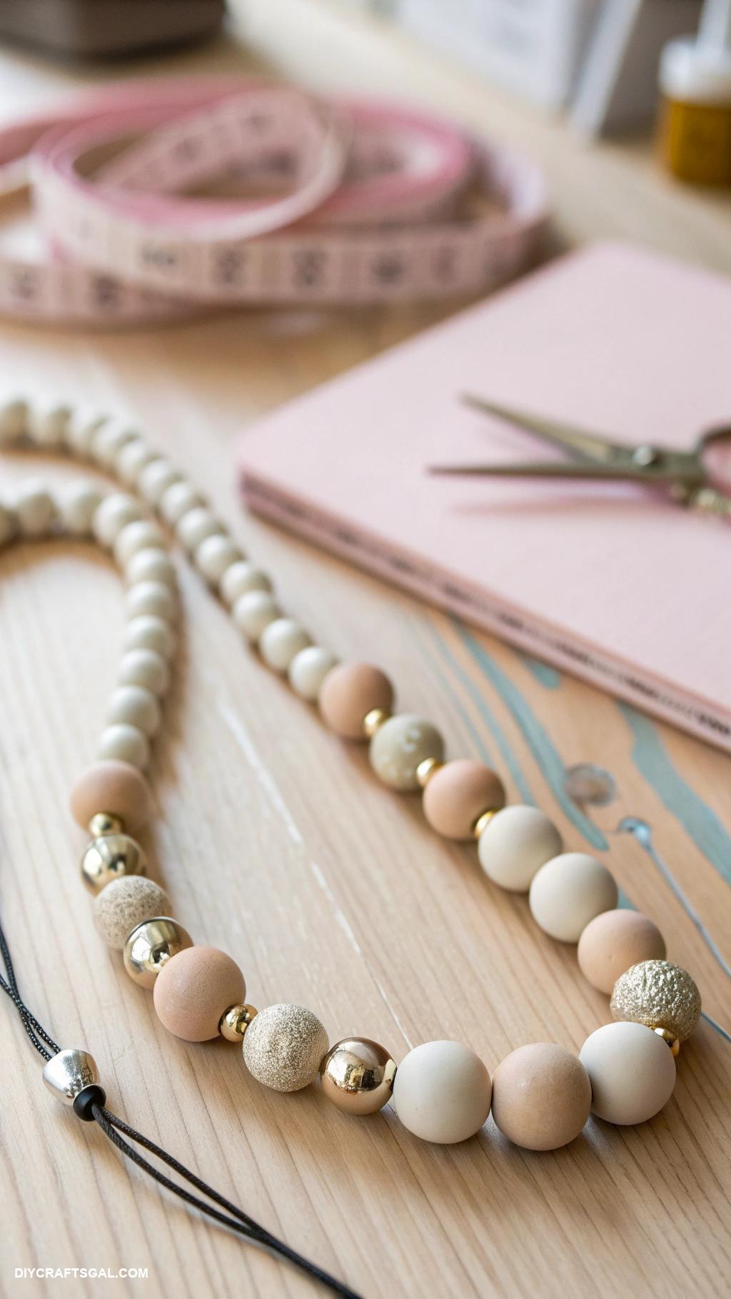 clay bead necklace Minimalist design with metallic focal pieces