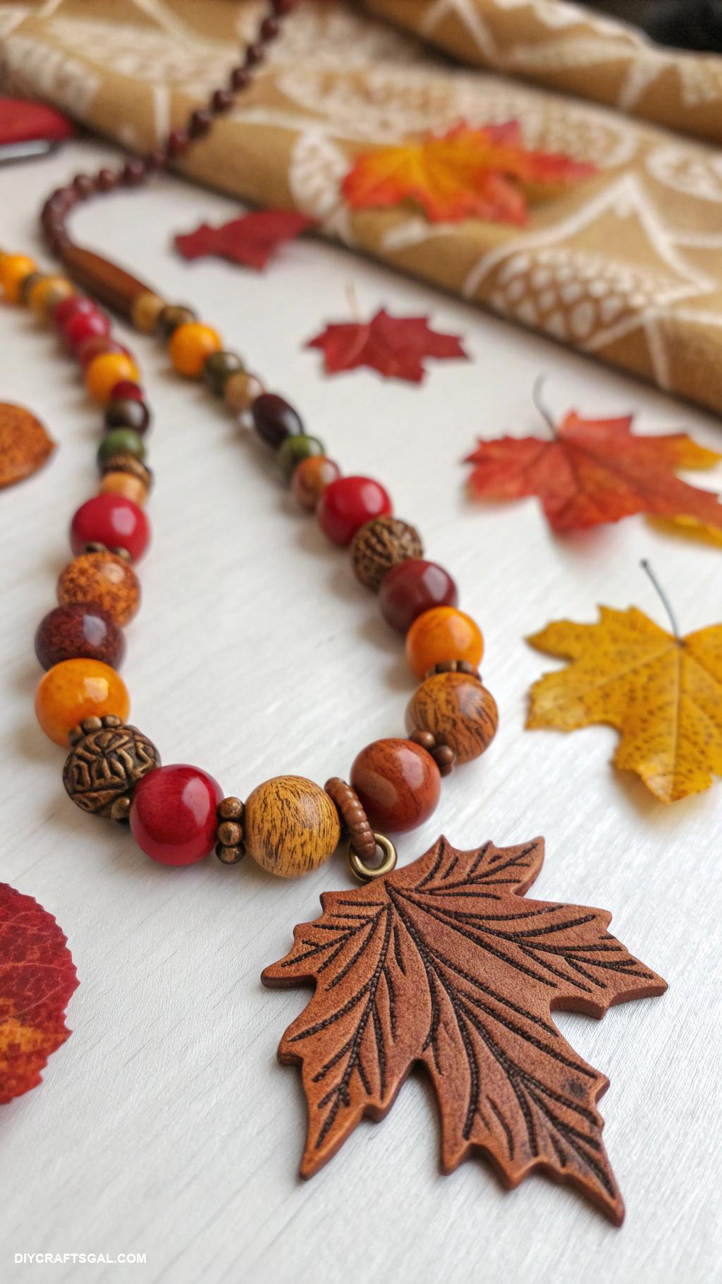 clay bead necklace Seasonal colors inspired by autumn leaves