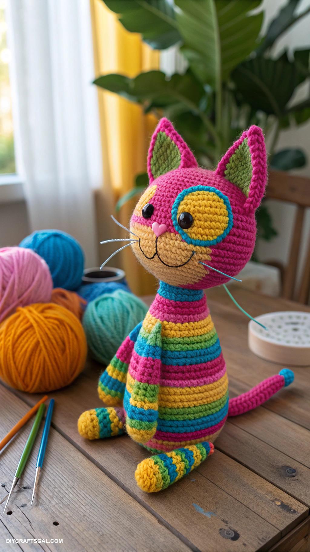 crochet cats Colorful crochet cat toy for playful pets