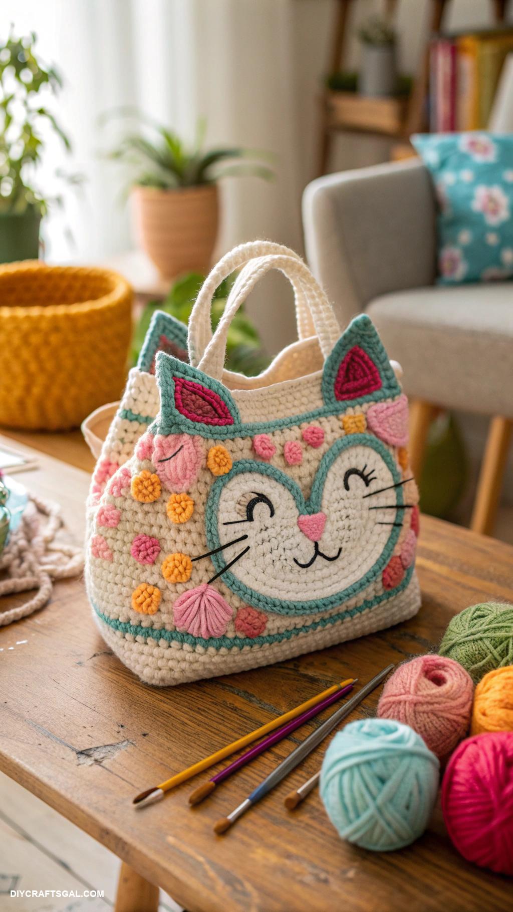 crochet cats Crochet cat bag for everyday use