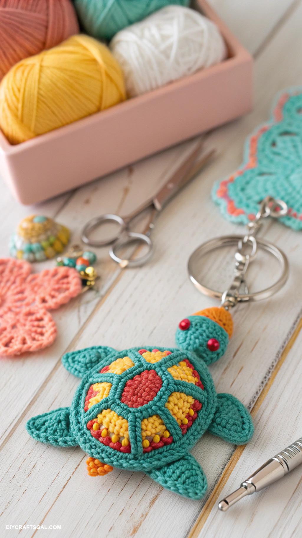 crochet sea turtles Colorful sea turtle keychain with beads