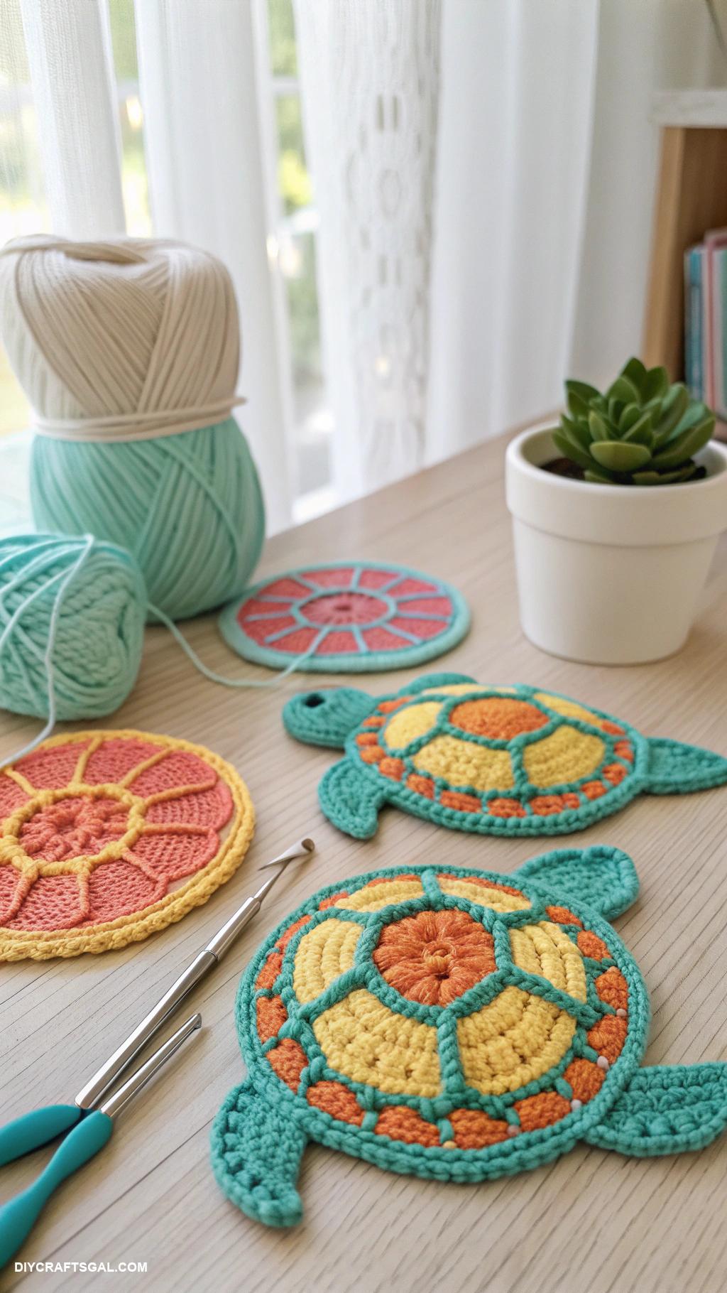 crochet sea turtles Fun turtle coasters with shell patterns