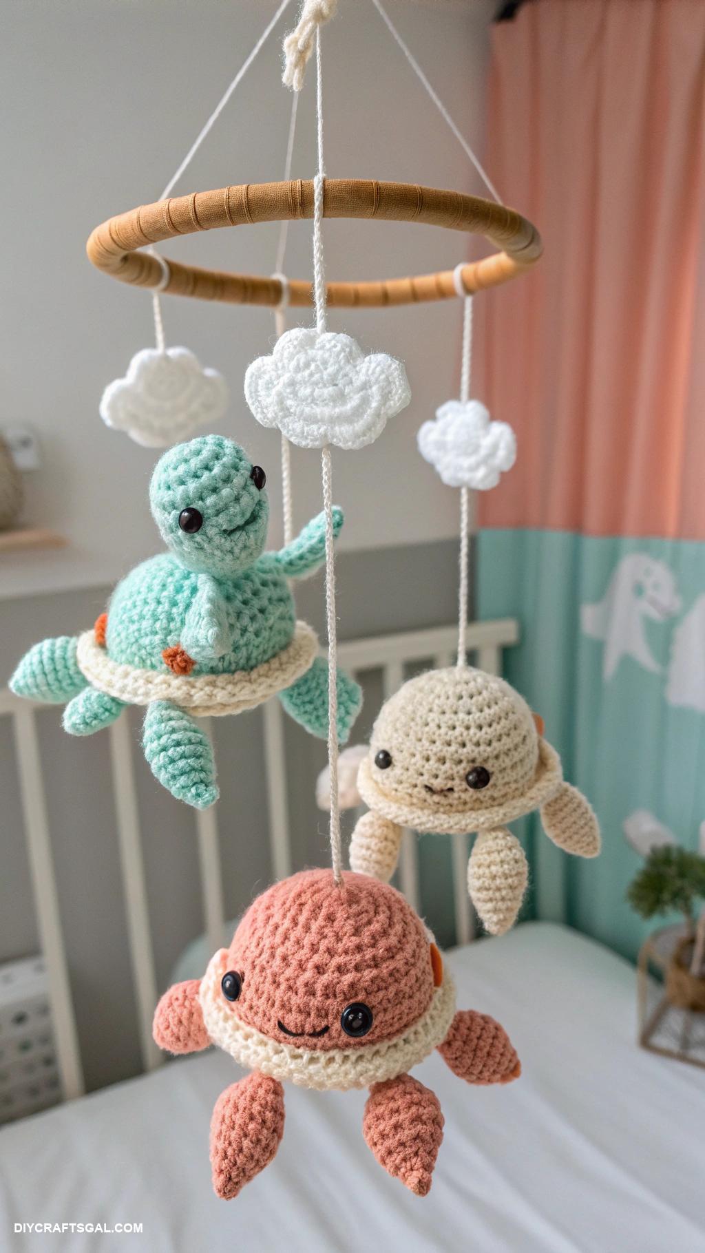 crochet sea turtles Sea turtle family mobile for nursery