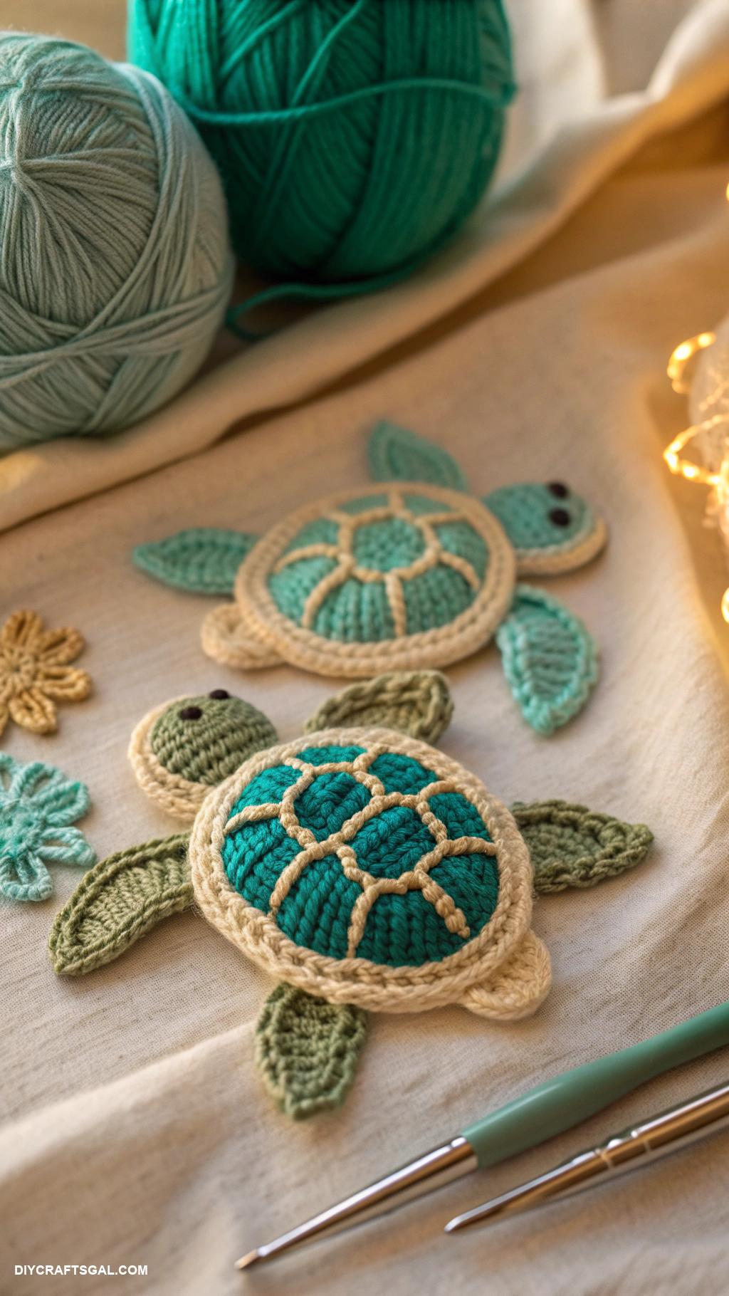 crochet sea turtles Turtle appliquy for clothing or bags
