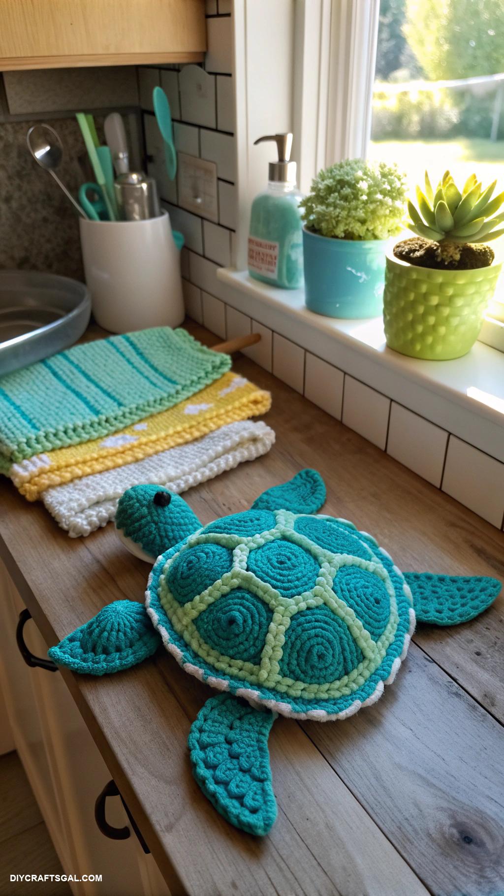 crochet sea turtles Turtle shaped dish soap holder