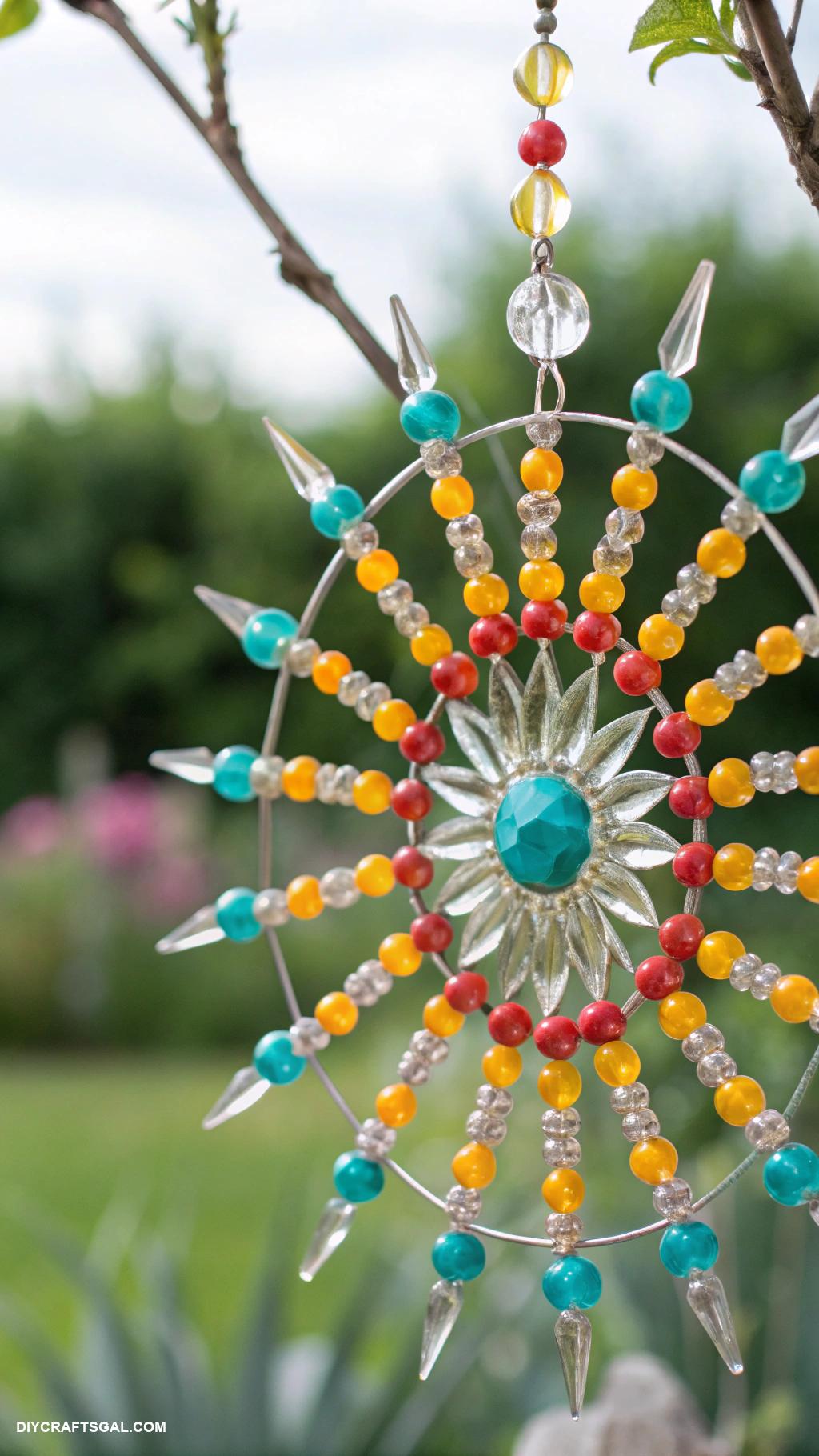 diy beads and wire suncatcher Beaded sunburst with clear acrylic shapes