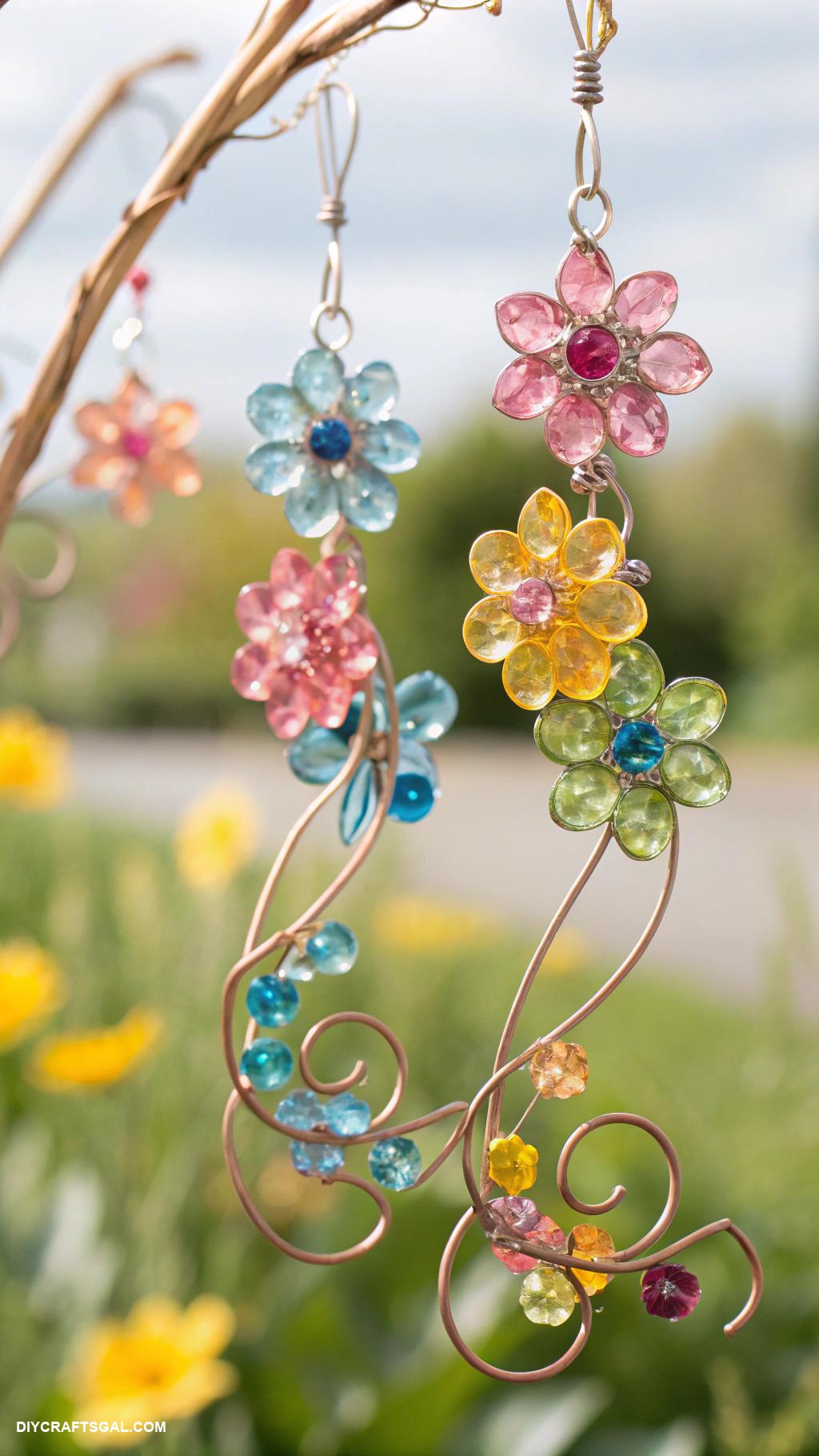 diy beads and wire suncatcher Flower shaped bead clusters on metal wire