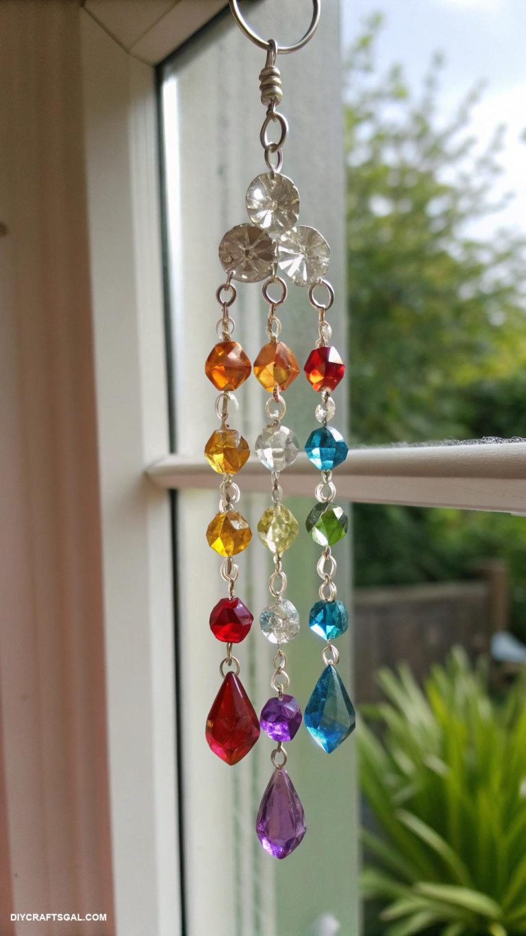 diy beads and wire suncatcher Pendant style suncatcher with rainbow beads