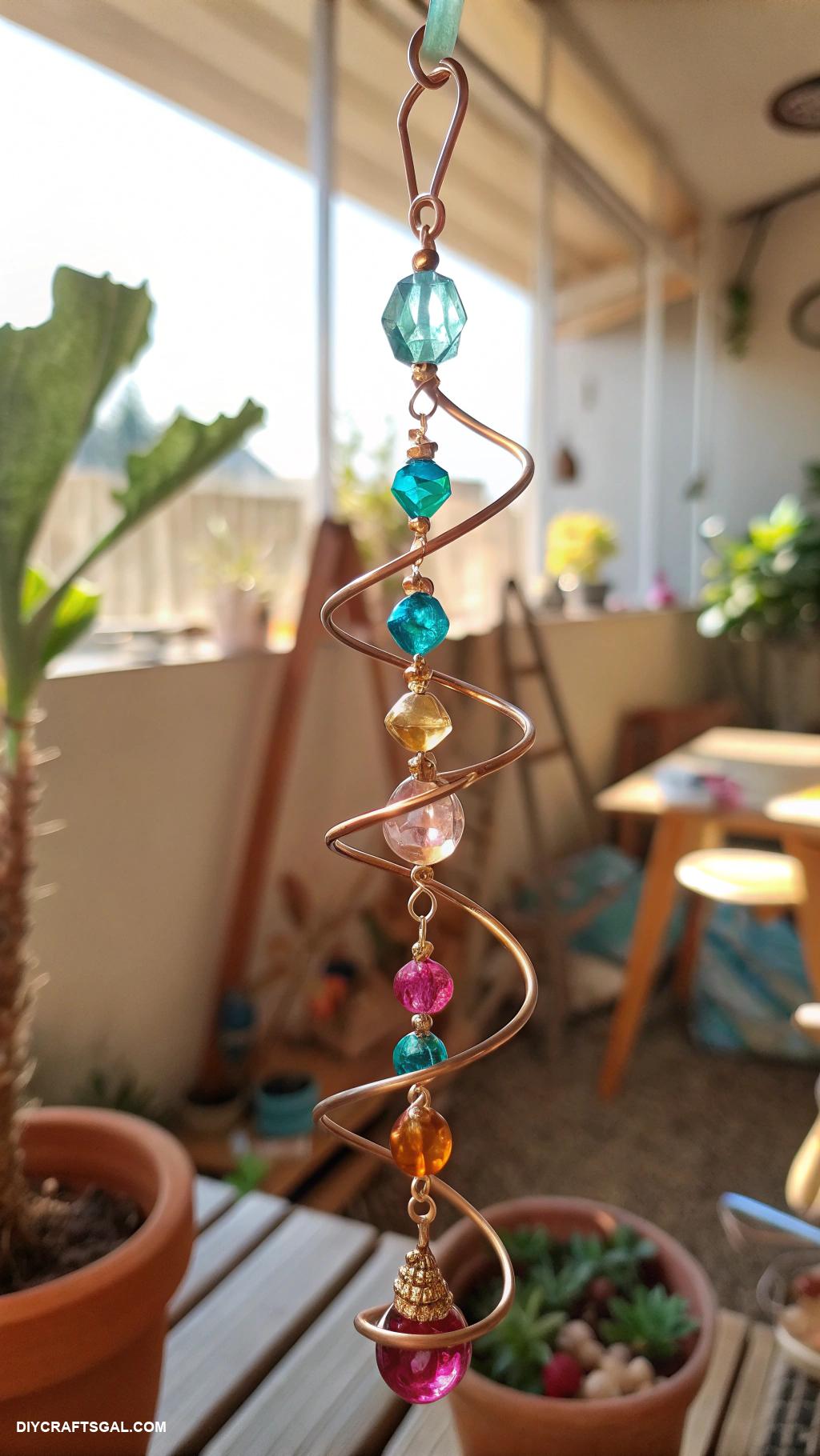 diy beads and wire suncatcher Spiral wire suncatcher with mixed beads