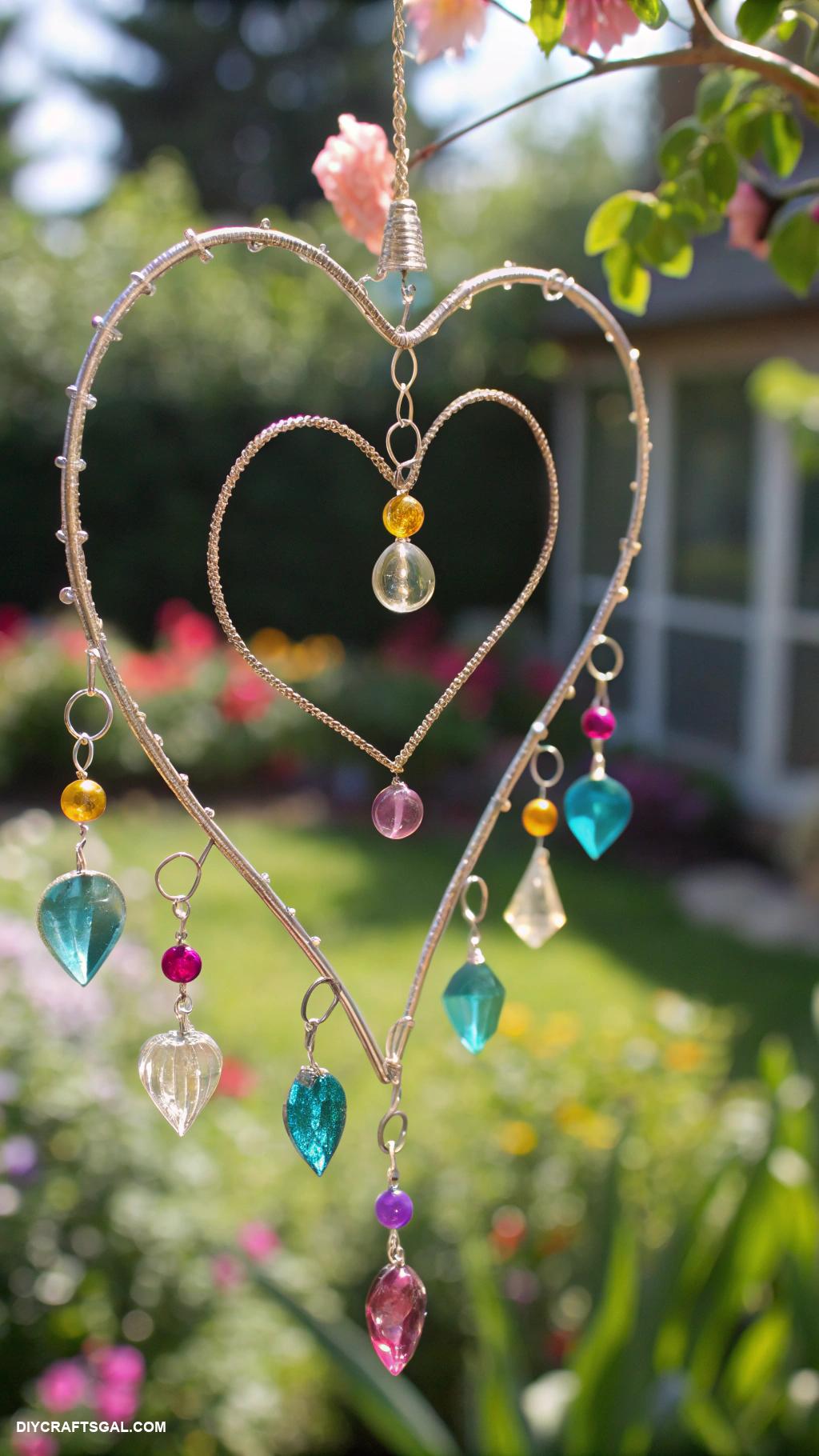 diy beads and wire suncatcher Wire heart with colorful bead accents