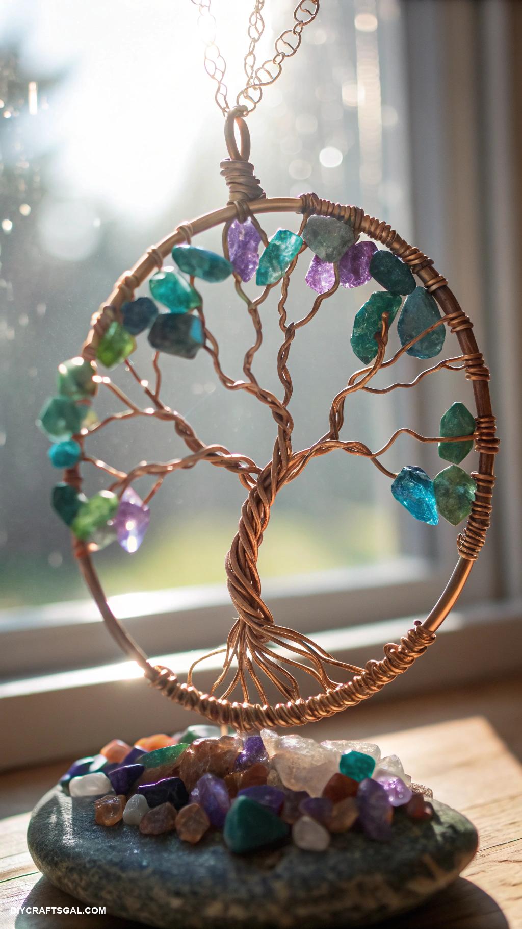 diy beads and wire suncatcher Wire wrapped gemstone bead tree suncatchers