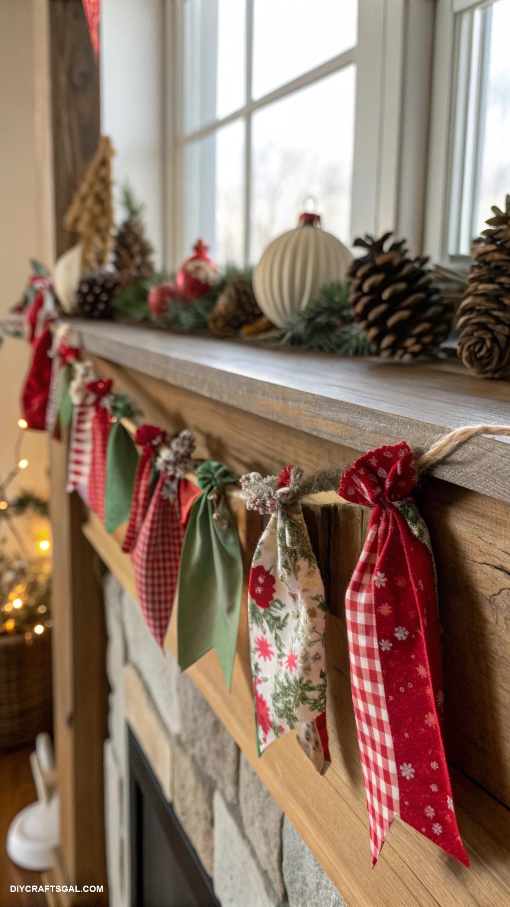 diy christmas garlands Fabric scraps tied knot garland