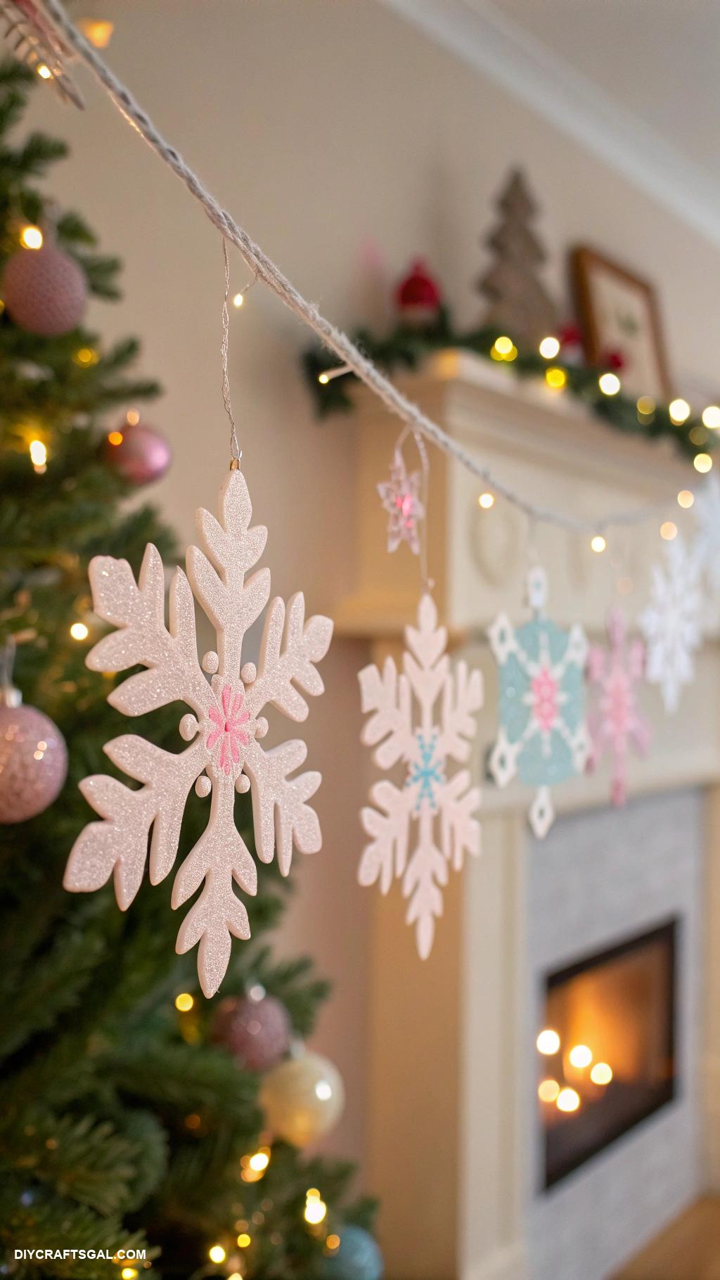 diy christmas garlands Felt snowflakes with twinkling lights