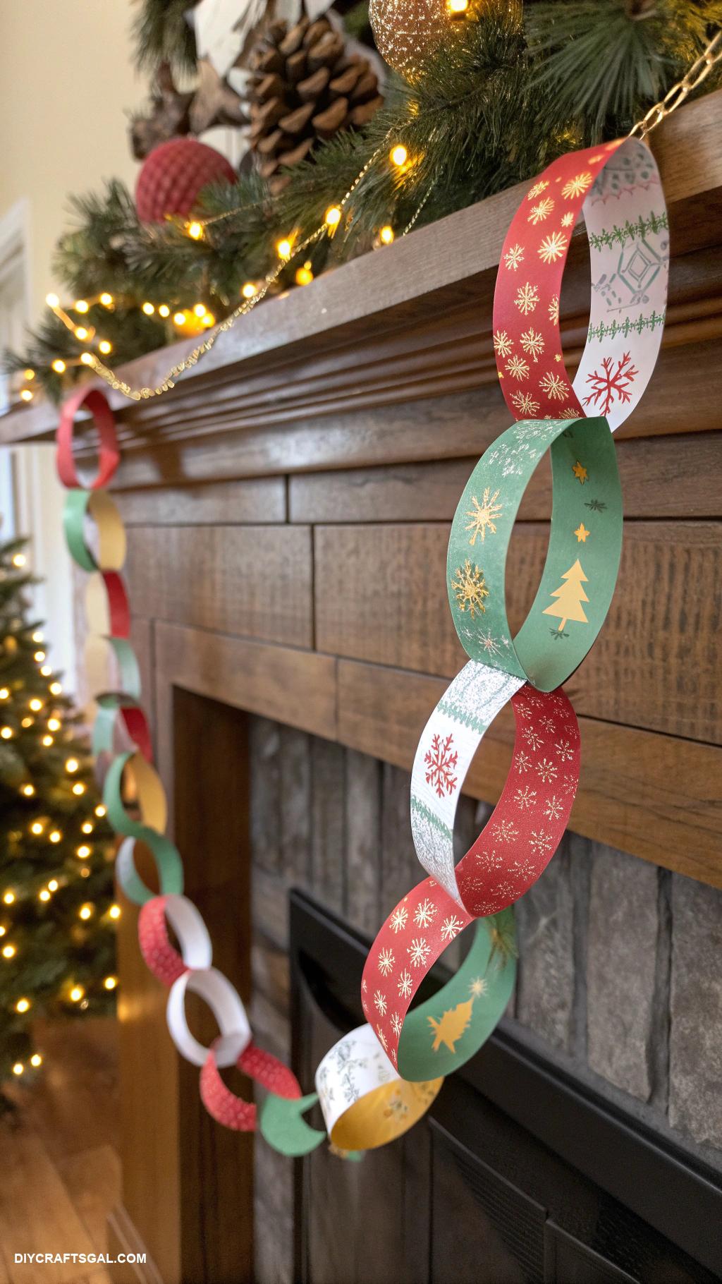 diy christmas garlands Paper chain with holiday themed patterns