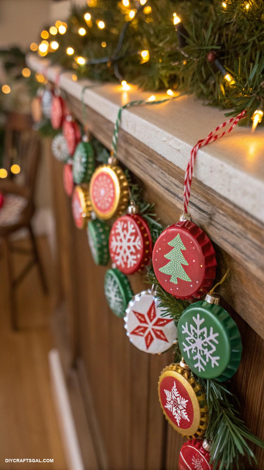 diy christmas garlands Recycled plastic bottle cap ornaments