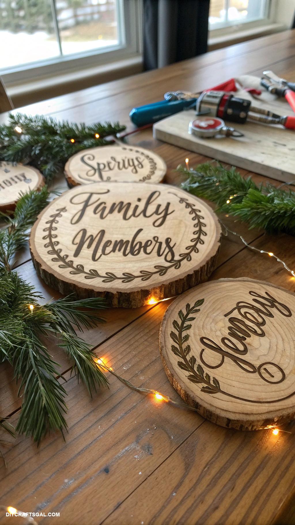 diy christmas gifts Engraved wooden coasters with family names