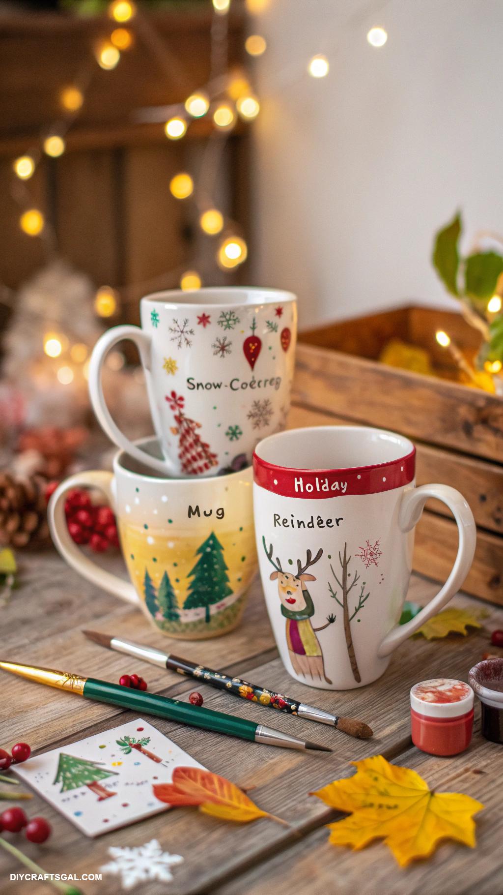 diy christmas gifts Hand painted mugs with cheerful designs