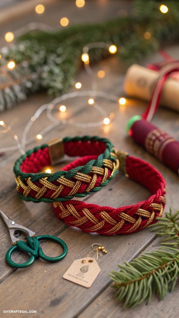 diy christmas gifts Woven friendship bracelets in holiday colors