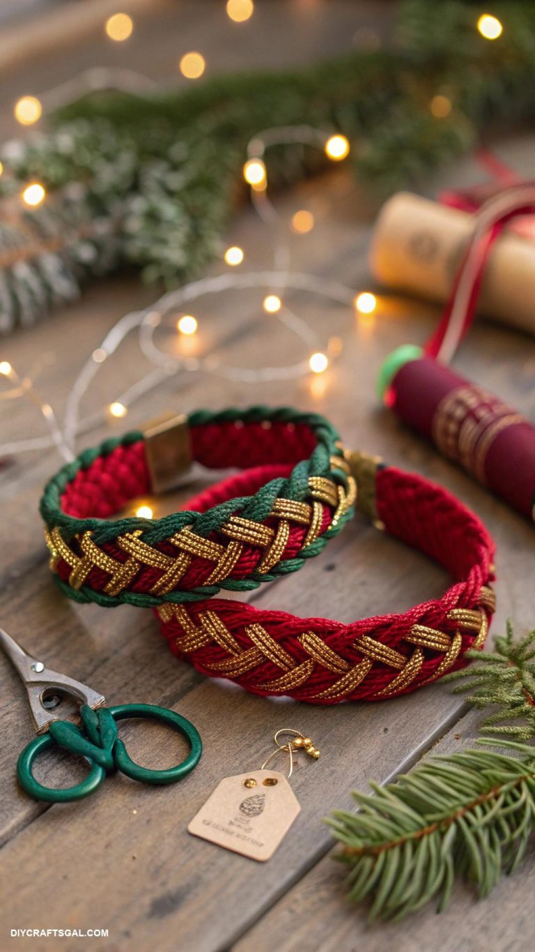 diy christmas gifts Woven friendship bracelets in holiday colors