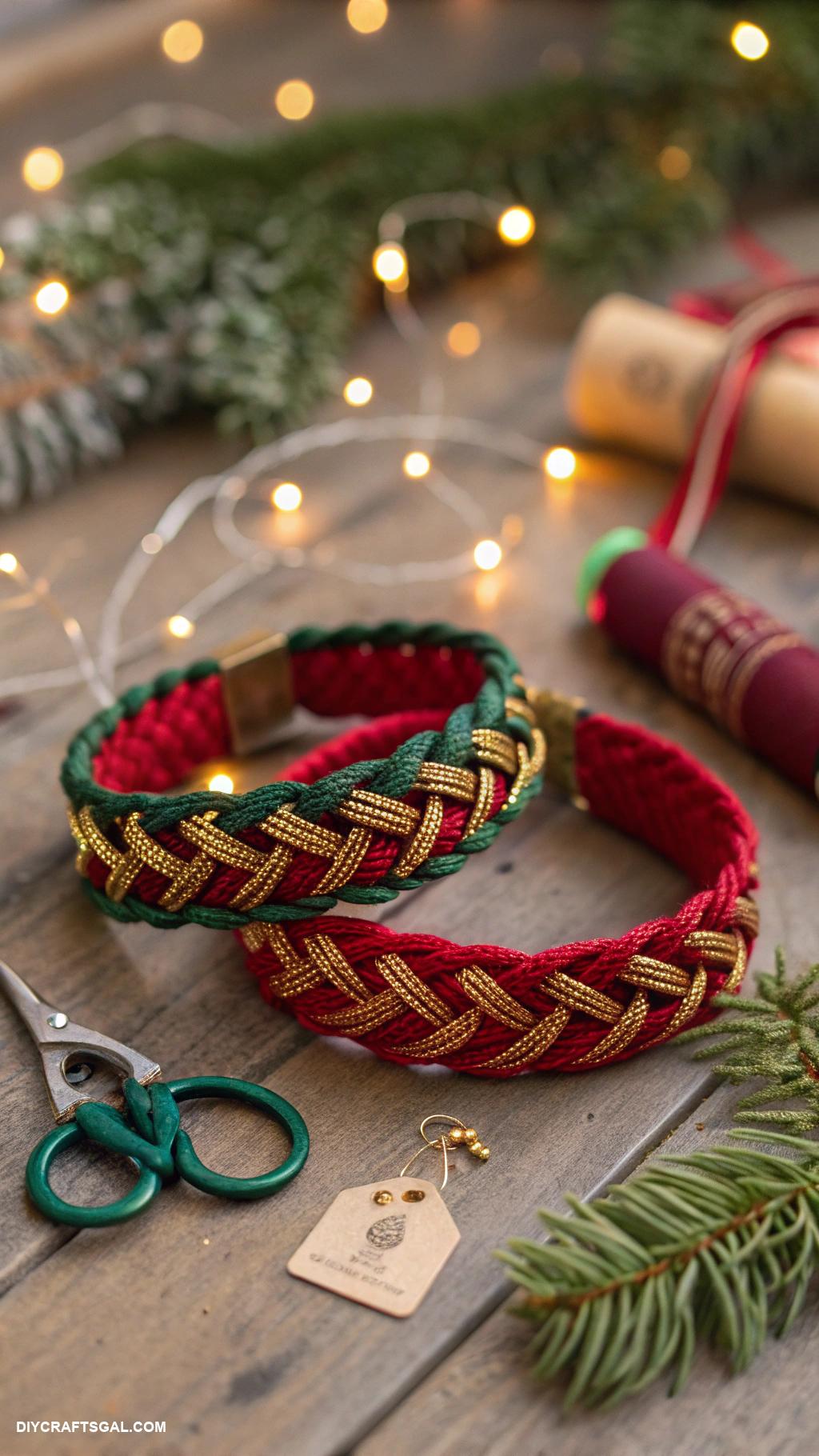 diy christmas gifts Woven friendship bracelets in holiday colors