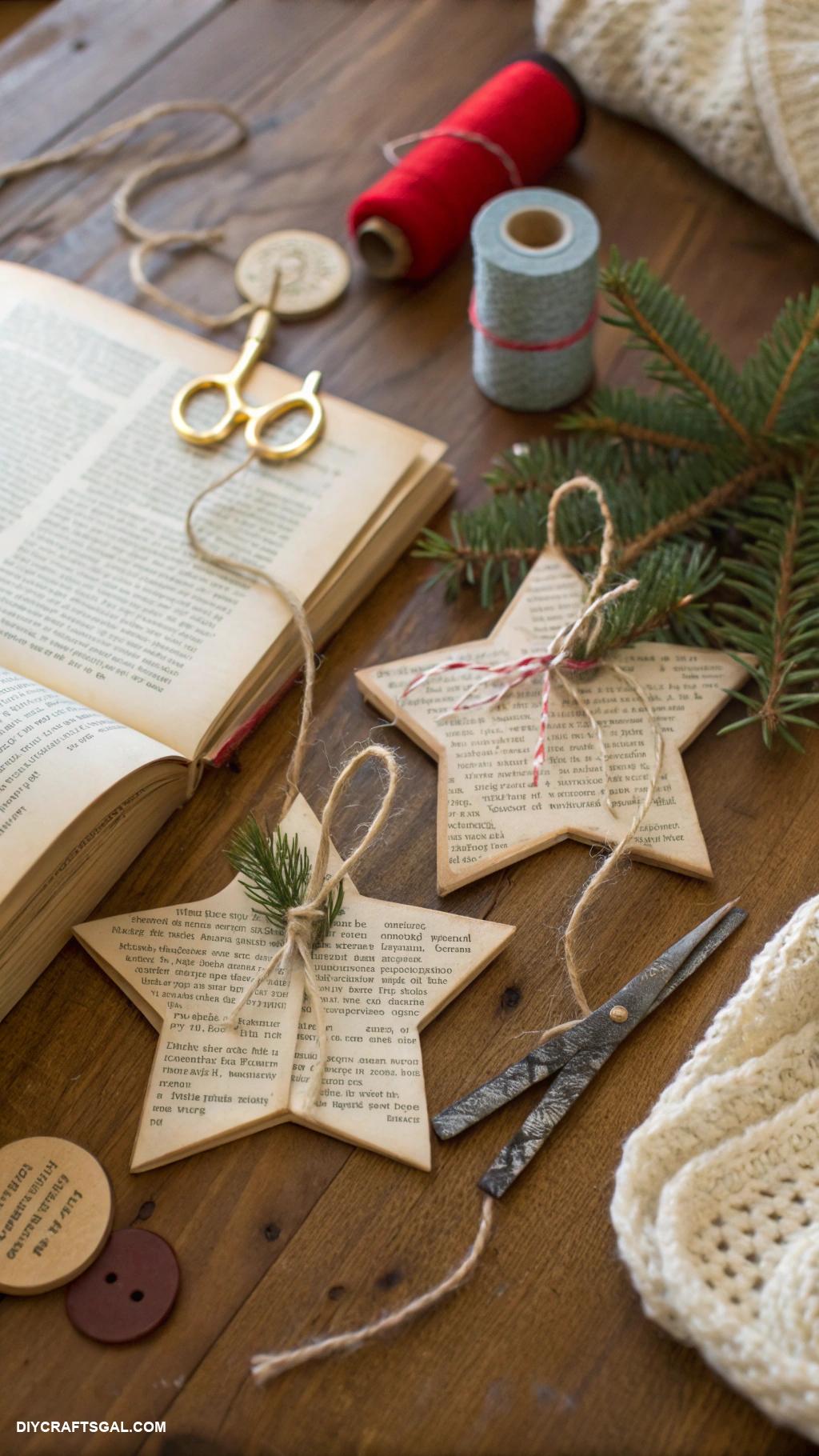 diy christmas ornaments Vintage book page ornaments