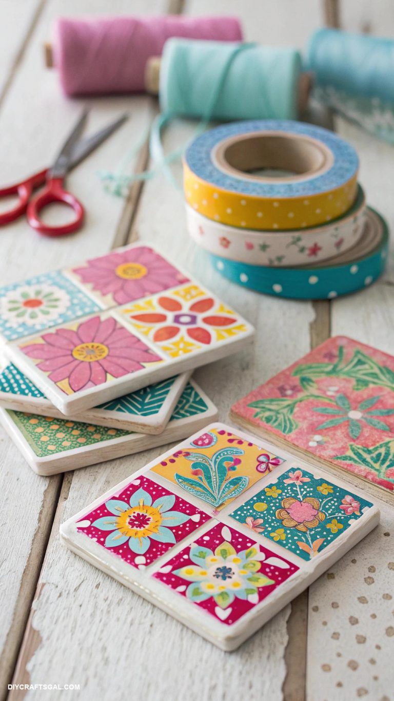 diy coasters Duct tape patterned squares