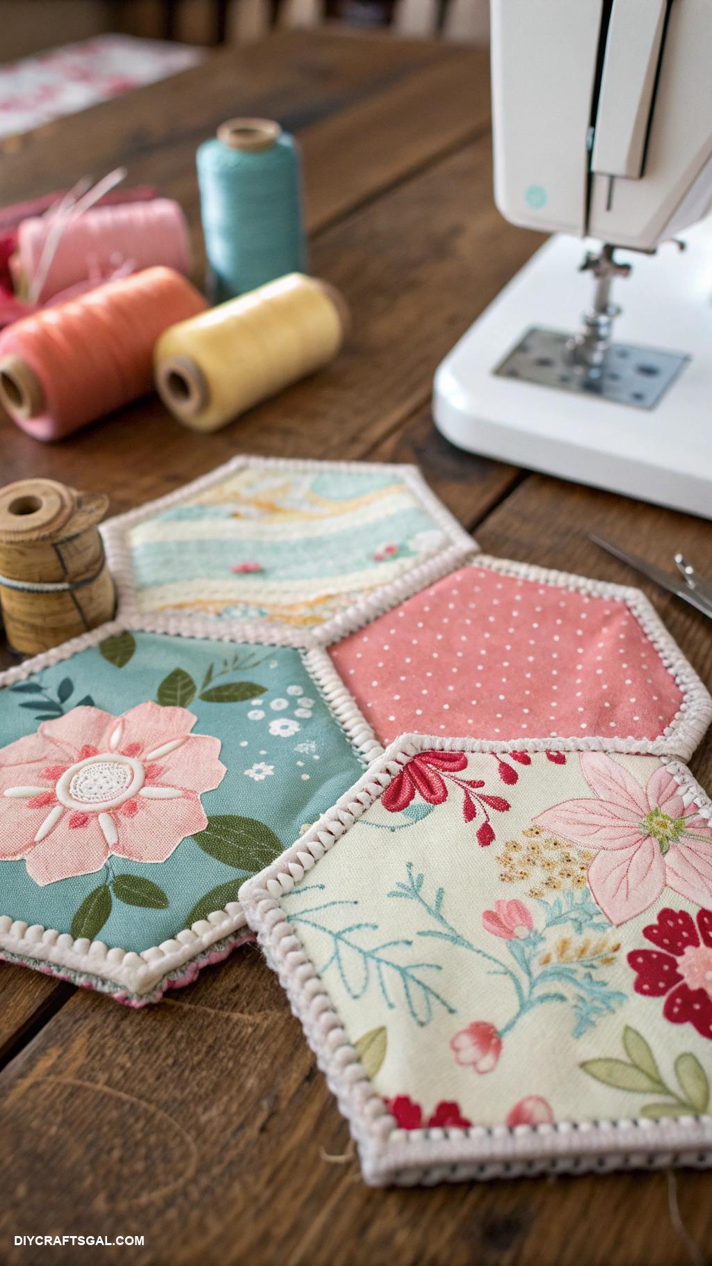 diy coasters Fabric covered hexagon shapes